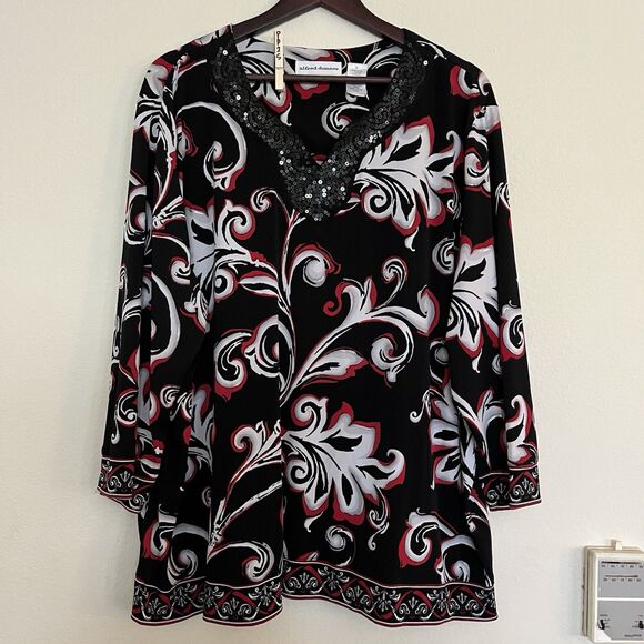 Alfred Dunner Women's 3/4 Sleeve Embellished Stretch Sequin Tunic Top SZ 3X - Picture 1 of 10